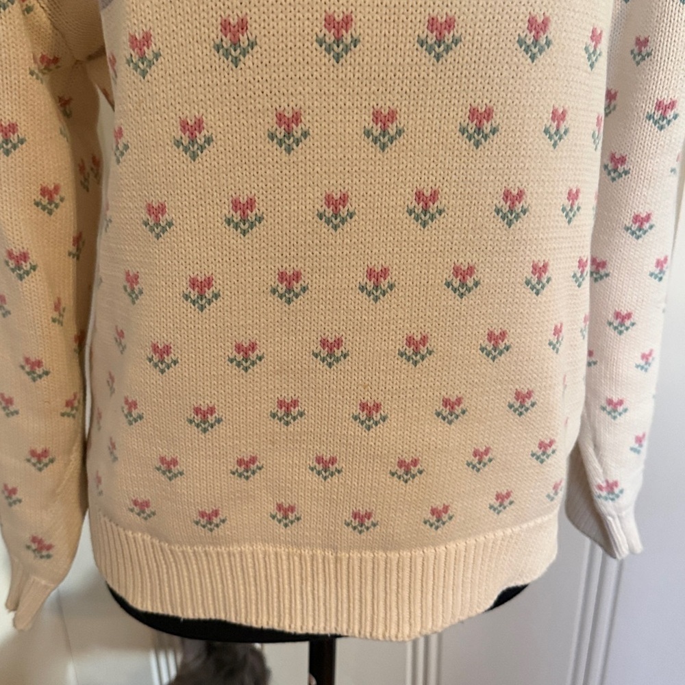 Vintage 90s Eddie Bauer Floral Cottagecore Cotton Sweater Medium Excellent shape - Picture 6 of 6